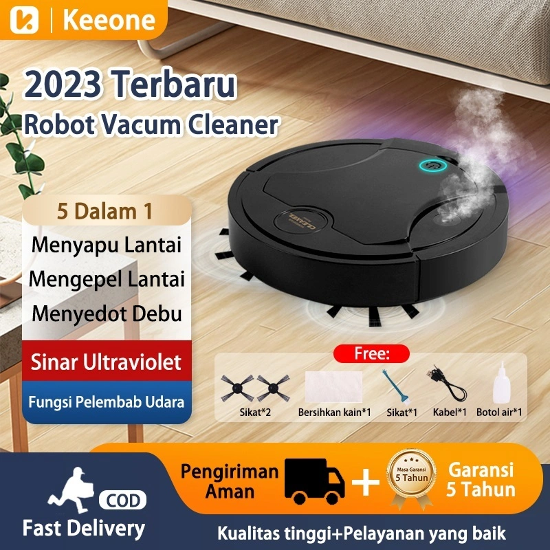 Keeone Robot Vacuum Cleaner 5 in 1 Portable Penyedot Debu Rumah Sapu Otomatis Robot Pembersih Lantai Humidifier/Sterilisasi UV/Menyapu/Mengepel