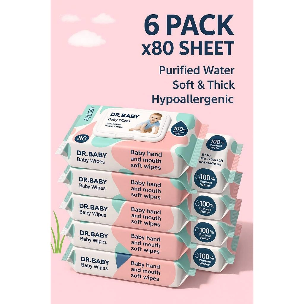 PAKET HEMAT ! 6pack Tisu Basah Bayi DR BABY 80s Wipes Tissue Tanpa Pewangi dan Tanpa Alkohol BPA Free