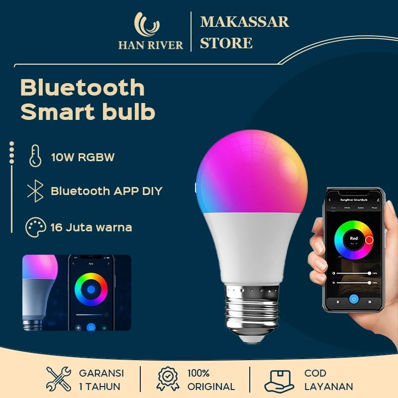 【Pengiriman dari Makassar】HAN RIVER 10W Lampu Smart LED APP Bohlam RGB