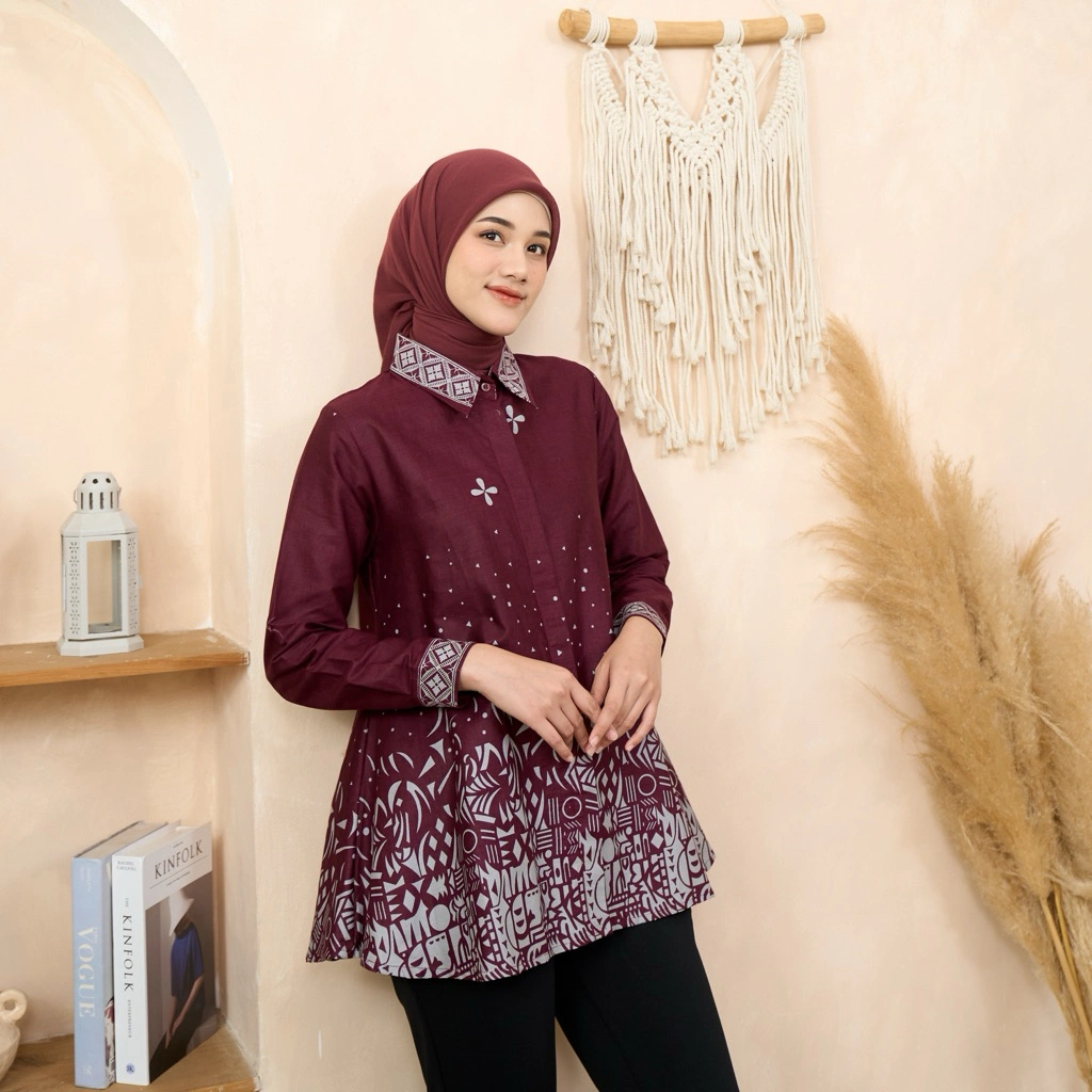 POOJA || MAHESWARI BLOUS BATIK KANTOR BUSANA WANITA ATASAN BATIK BAJU BATIK WANITA MODERN