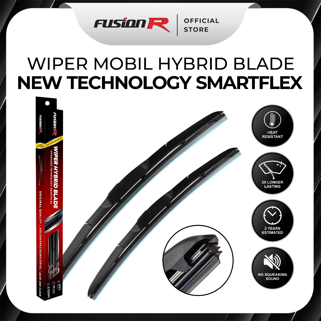 Fusion R | Wiper Kaca Mobil Sepasang ( Paket isi 2 ) Wiper Karet Frameless Hybrid Blade Premium Set 