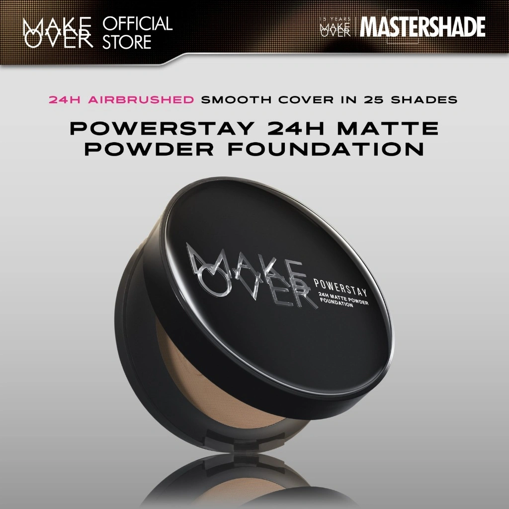 [SPECIAL HOLIDAY LOOK] MAKE OVER Powerstay 24H Matte Powder Foundation - Bedak Padat High Coverage Ringan Compact Flawless Make Up Tahan Lama 24 Jam Non-Comedogenic BEST SELLER Poreless
