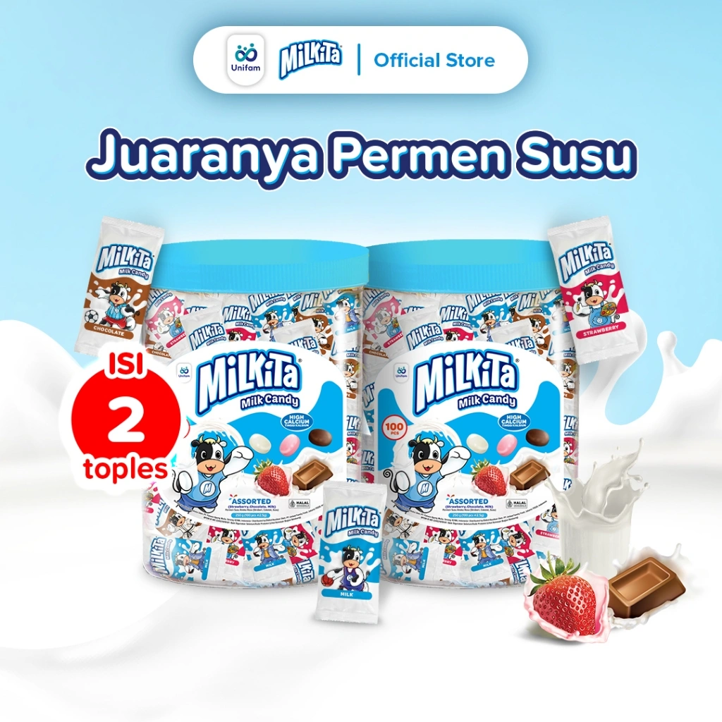 2 Jar Milkita Permen Susu Toples - (1 Toples Isi 100 Pcs)