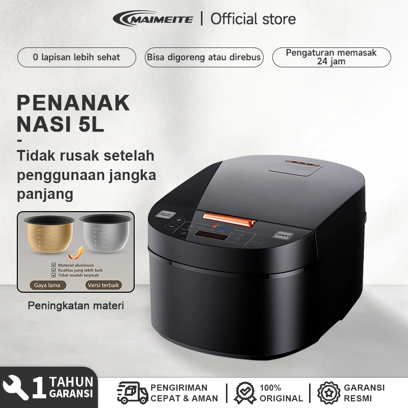 MAIMEITE Rice Cooker 5L Free Steamer Penanaknasi aluminium low carbo Kapasitas Besar hemat listrik