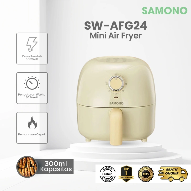 SAMONO Air Fryer Low Watt Compact 2.4 Liter Menggoreng Tanpa Minyak Garansi Resmi 1 Tahun SW-AFG24