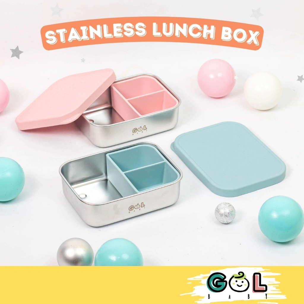 GOL Baby Premium Stainless Lunch Box Bento Box Baby Stainless Steel with Silicone Lid Leakproof Kotak Tempat Makan Silikon untuk Anak dan Dewasa Anti Tumpah Korean Lunch Box Container Kotak Wadah Bekal Makan Makanan Anak Sekat Flexibox 700 ML