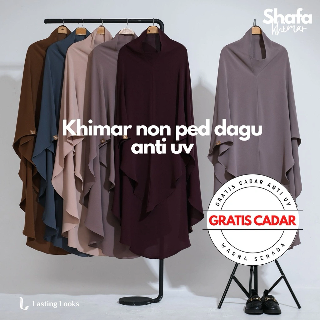 LASTINGLOOKS - Shafa Khimar dagu Anti UV Gratis Cadar | Hijab Syari Jumbo Umroh Haji Daily
