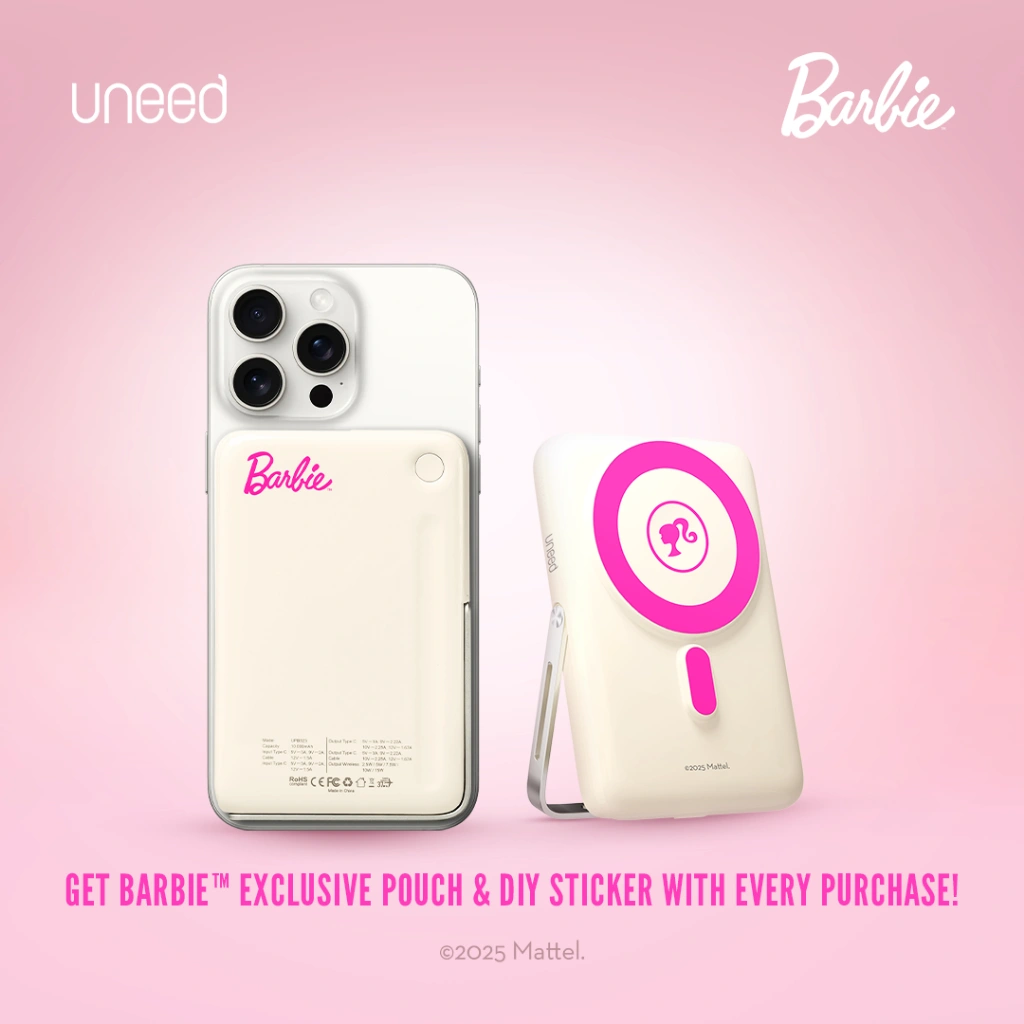 Uneed with Barbie Limited Edition Wireless MagSafe Powerbank 10000 mAh Fast Charging 22.5W and 15W Wireless Fast Charging with Phone Kickstand