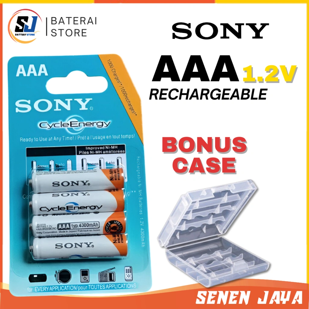 GRATIS CASE!!! Baterai AAA A3 Cas Isi 4 PCS PREMIUM SONY 4300 mAh Batre AAA A3 Sony Rechargeable