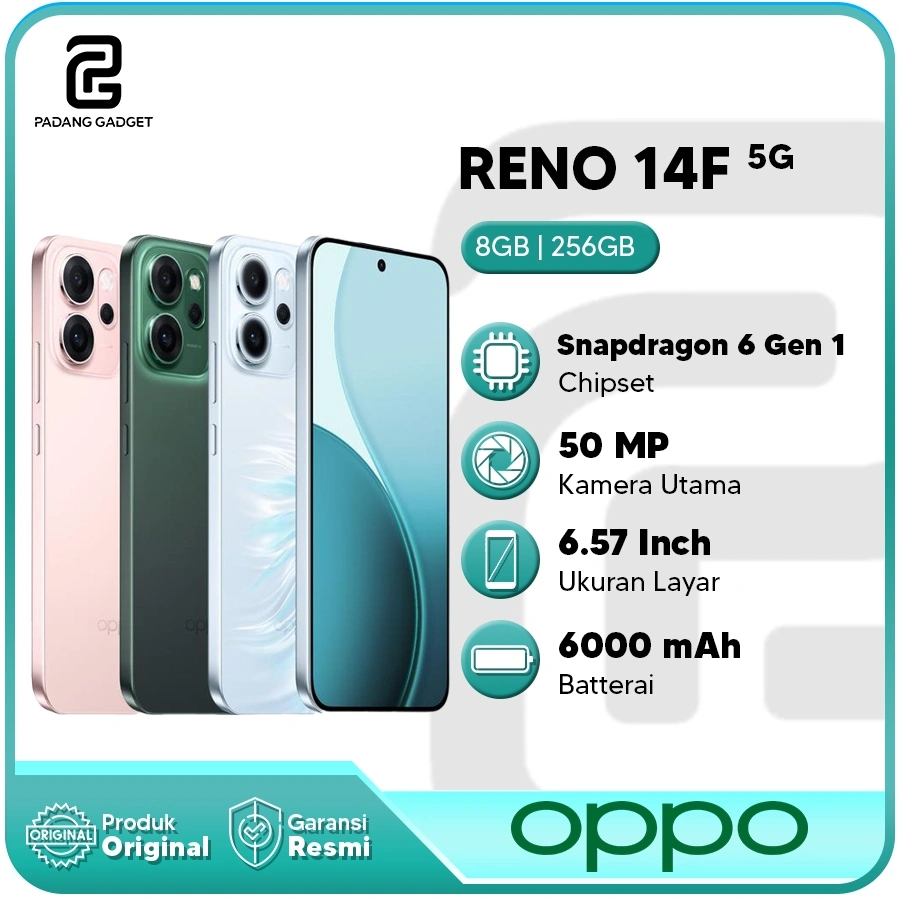 Oppo Reno 14F 5G 8+8/256GB | 12+12/256|512GB Hp Android Smartphone Original Garansi Resmi