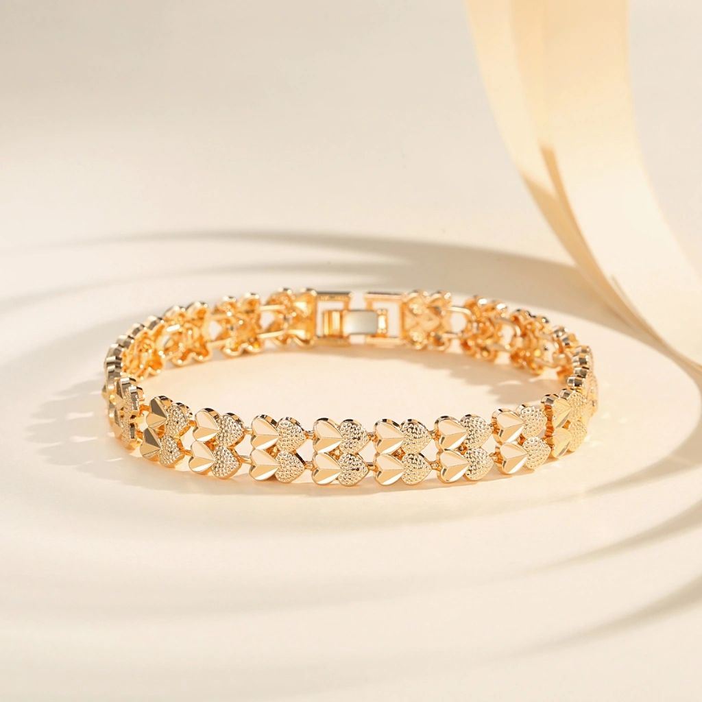 LM910  [COD]  Gelang Rantai Baja Hati Berlapis Emas Anti Luntur Baja Tahan Karat Aksesori Perhiasan Fashion Wanita Dewasa