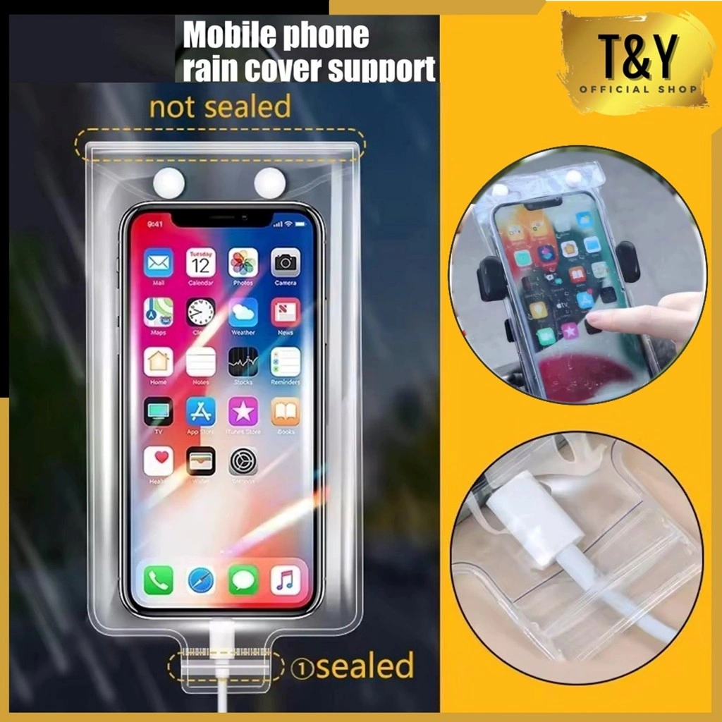 T&Y Sarung HP Anti Air Motif Polos Pouch Cover HP Transparant Smartphone Waterproof Case Sarung Handphone Rider Universal Tahan Air Cover Hp Waterproof Transparant