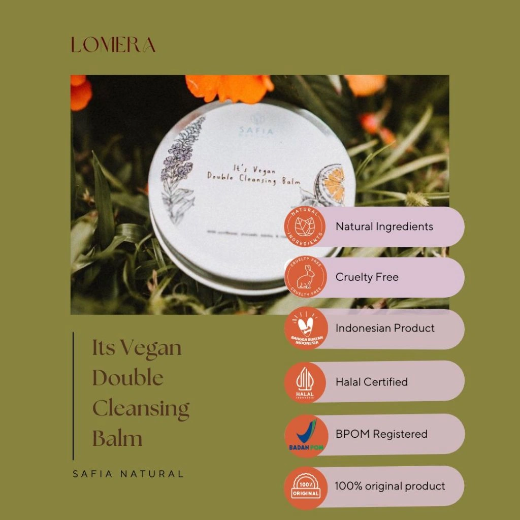 SAFIA NATURAL It's Vegan Double Cleansing Balm Cleanser 50 gr | Pembersih Make Up dan Debu pada Kulit Wajah | Melembabkan dan Menutrisi Kulit Wajah