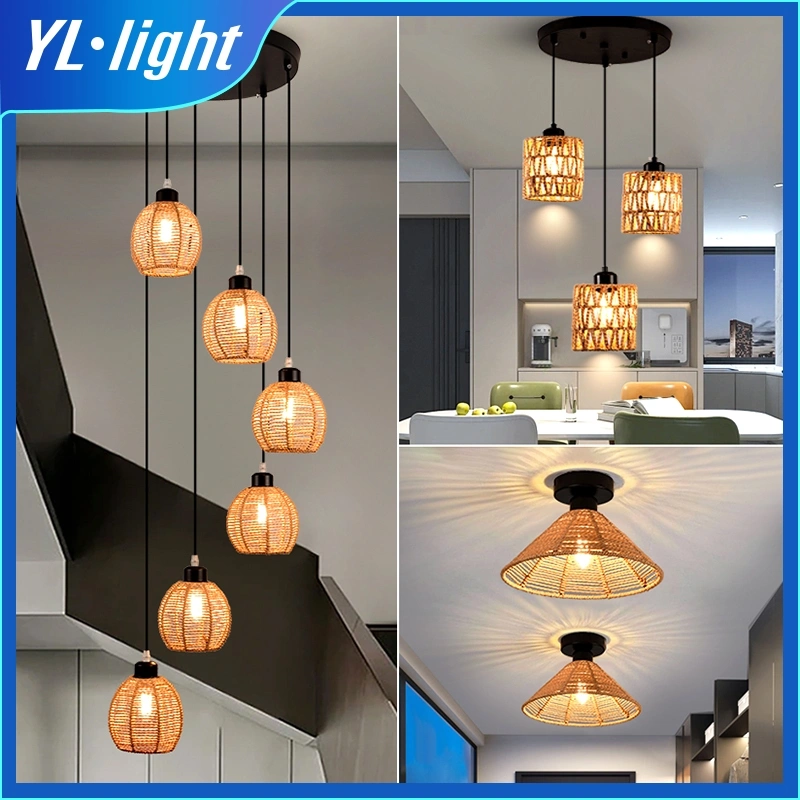 Lampu chandelier sederhana Nordic tali kano tenunan lampu ruang tamu restoran bar chandelier balkon koridor kamar tidur lampu atap