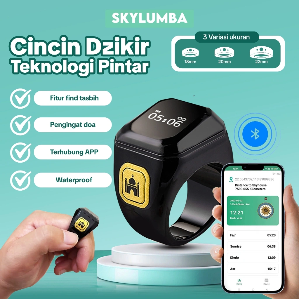 Skylumba Tasbih Digital Smart Ring Zikr Ring Tasbeeh Counter Cincin Digital Display & Bluetooth SR01
