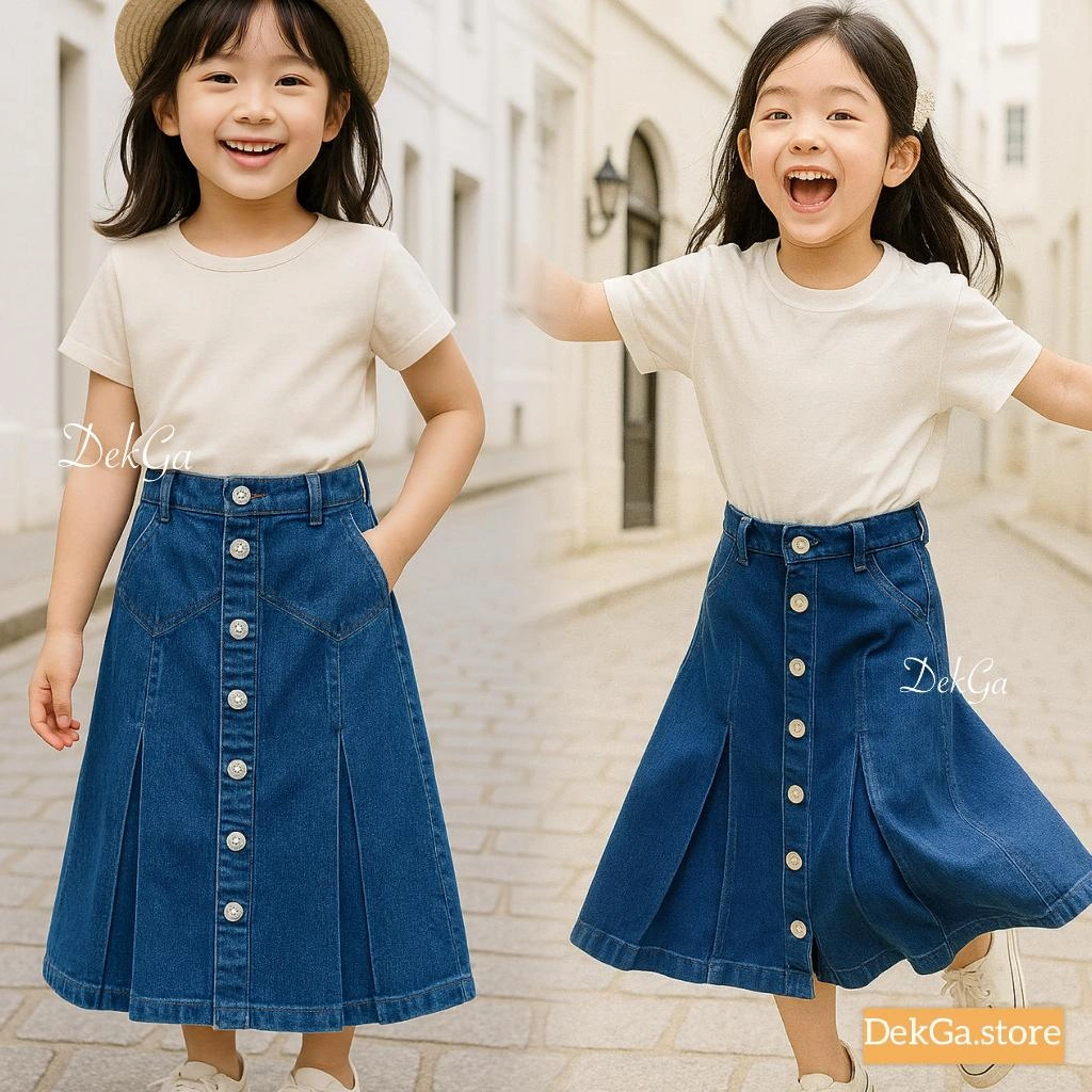 Rok Panjang Anak perempuan Rok Jeans Anak bluedenim usia 3tahun sampai anak tanggung