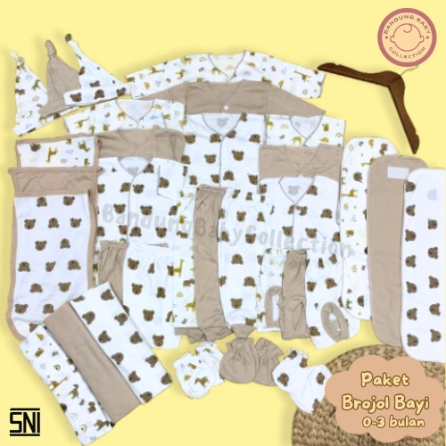 Paket Brojol Baju Dan Celana Bayi Motif Beruang Rusa Newborn [FREE  RENDOM Pembelian Khusus Paket Brojol] Baju Bayi Lengkap Lahiran - Bandung Baby Collection