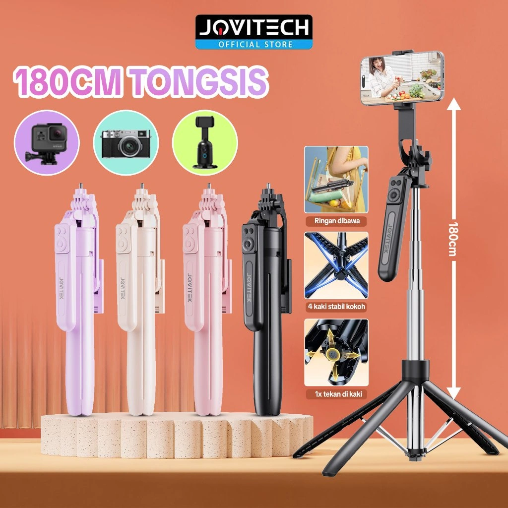 Jovitech TR16S Tripod 4 In 1 Bluetooth Tongsis Selfie Stick Fill Light 1.8M Tongsis Tripod Remote Tongsis Gimbal Untuk HP Kamera 4 Kaki Sangat Kokoh