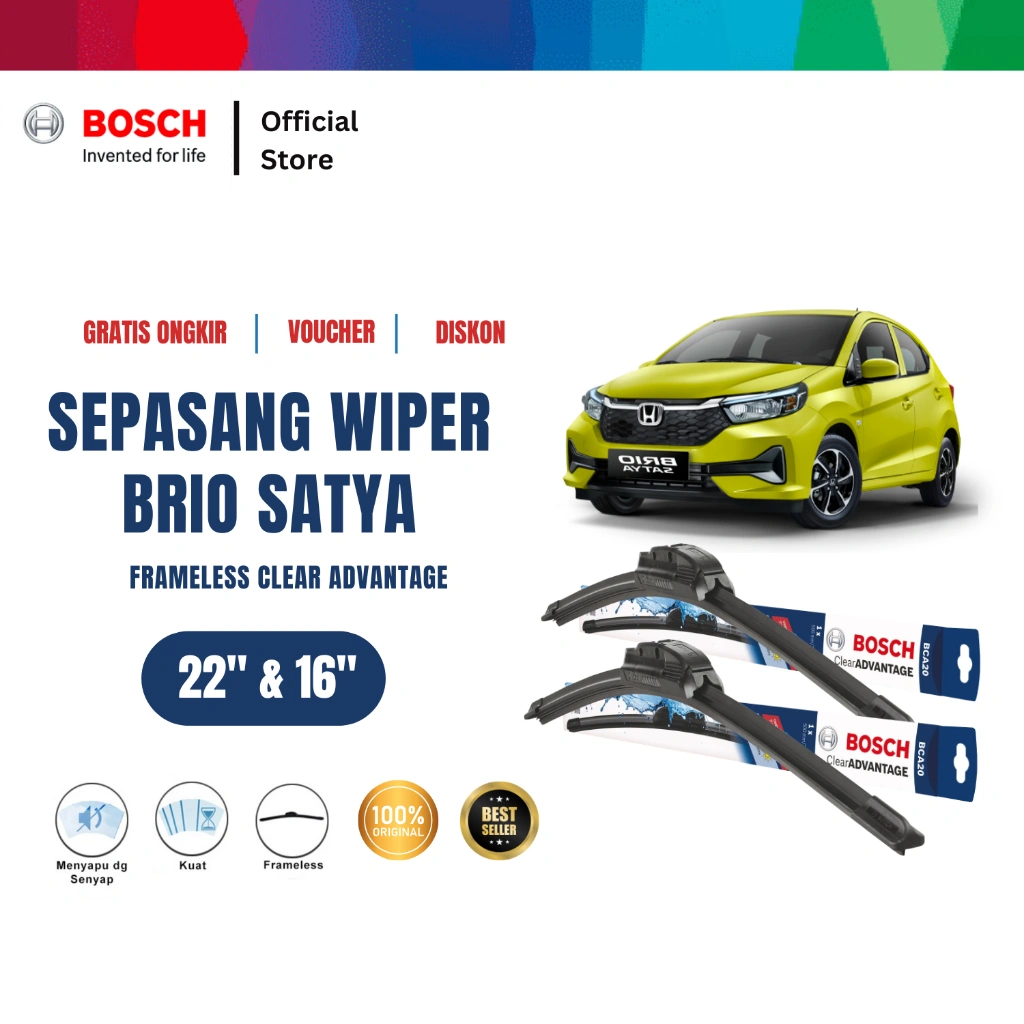 Bosch Sepasang Wiper Mobil Honda Brio Satya Frameless Clear Advantage 22 dan 16 Inci
