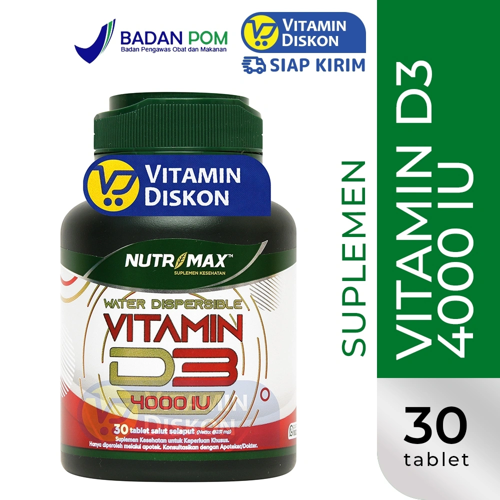 NUTRIMAX VITAMIN D3 4000 IU 30 TABLET | Vitamin D3 4000 IU Water Dispersible, Kesehatan Tulang dan Gigi, Imunitas Tubuh, Osteoporosis, Autoimun