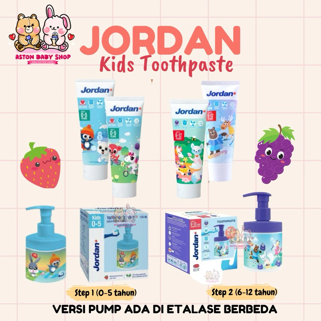 Jordan Kids Toothpaste Step 1 & Step 2 with Flouride Odol Pasta Gigi Bayi dan Anak Flouride / Pasta Gigi Anak 0-5 Tahun & 6-12 Tahun