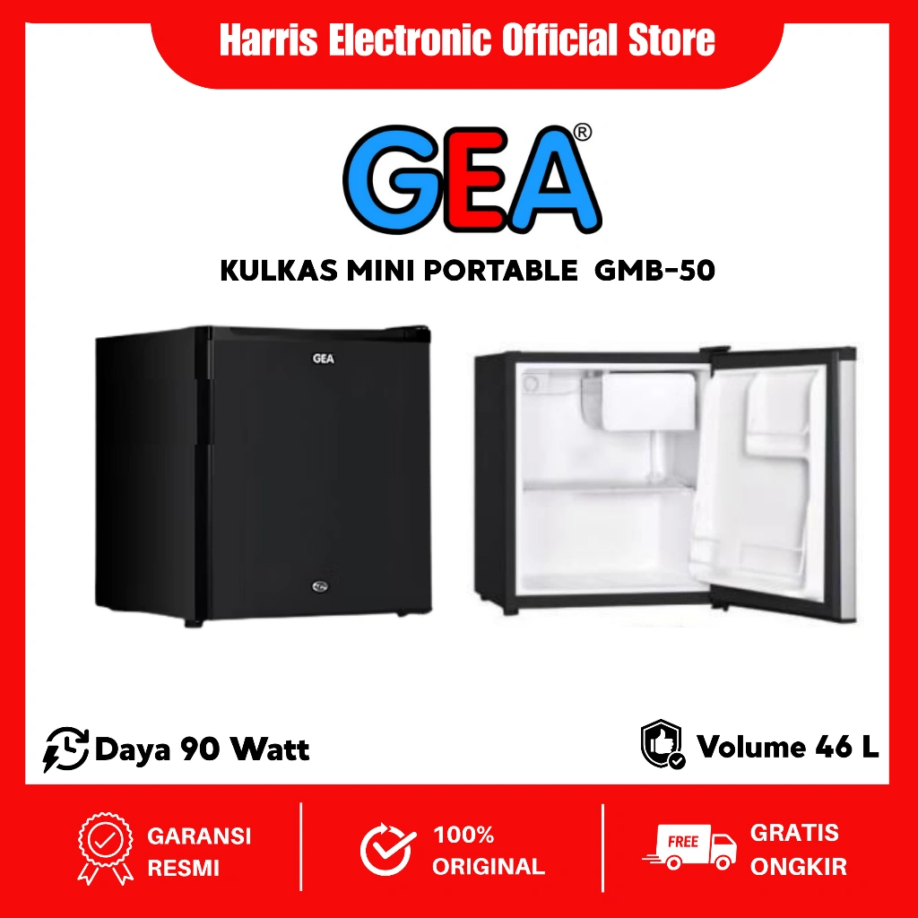 (COD) GEA Kulkas Mini Bar GMB-50 / GMB50 black matt grey / GMB 50 Portable Rak Besi 48L / GMB-50INOX / GMB-50-INOX / KULKAS MINI KOST KOS/ KULKAS KECIL / GEA Kulkas Mini Bar GMB-50 Inox / GMB50 / Portable Lemari Es Mini Bar