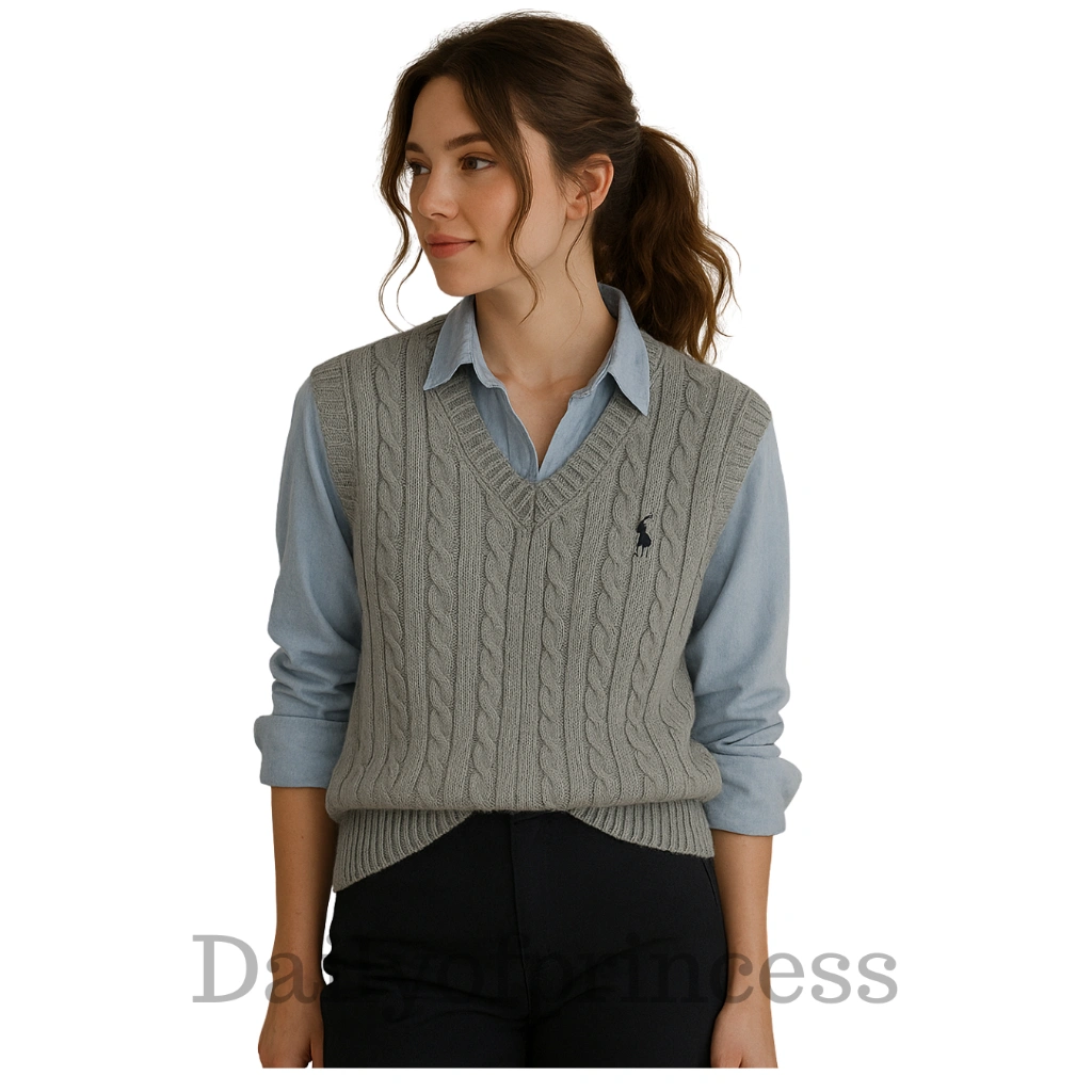 Dailyofprincess Paula Vest Cable Knit Bordir Rompi Rajut Wanita