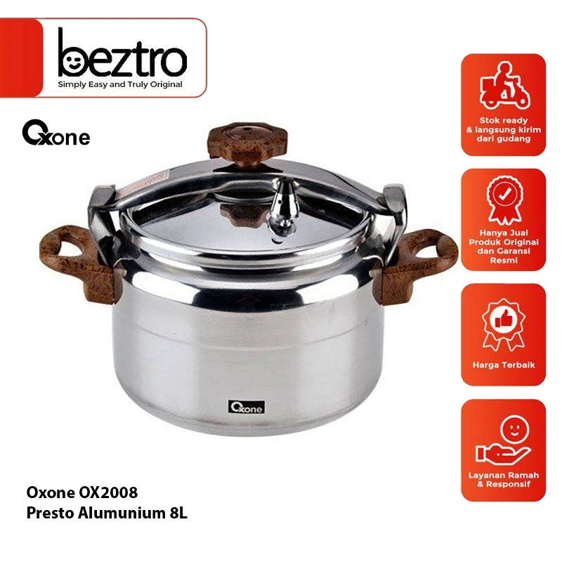 Oxone Panci Presto Alumunium OX2008 – Alumunium Premium Pressure Cooker Pelunak 8 Liter OX 2008