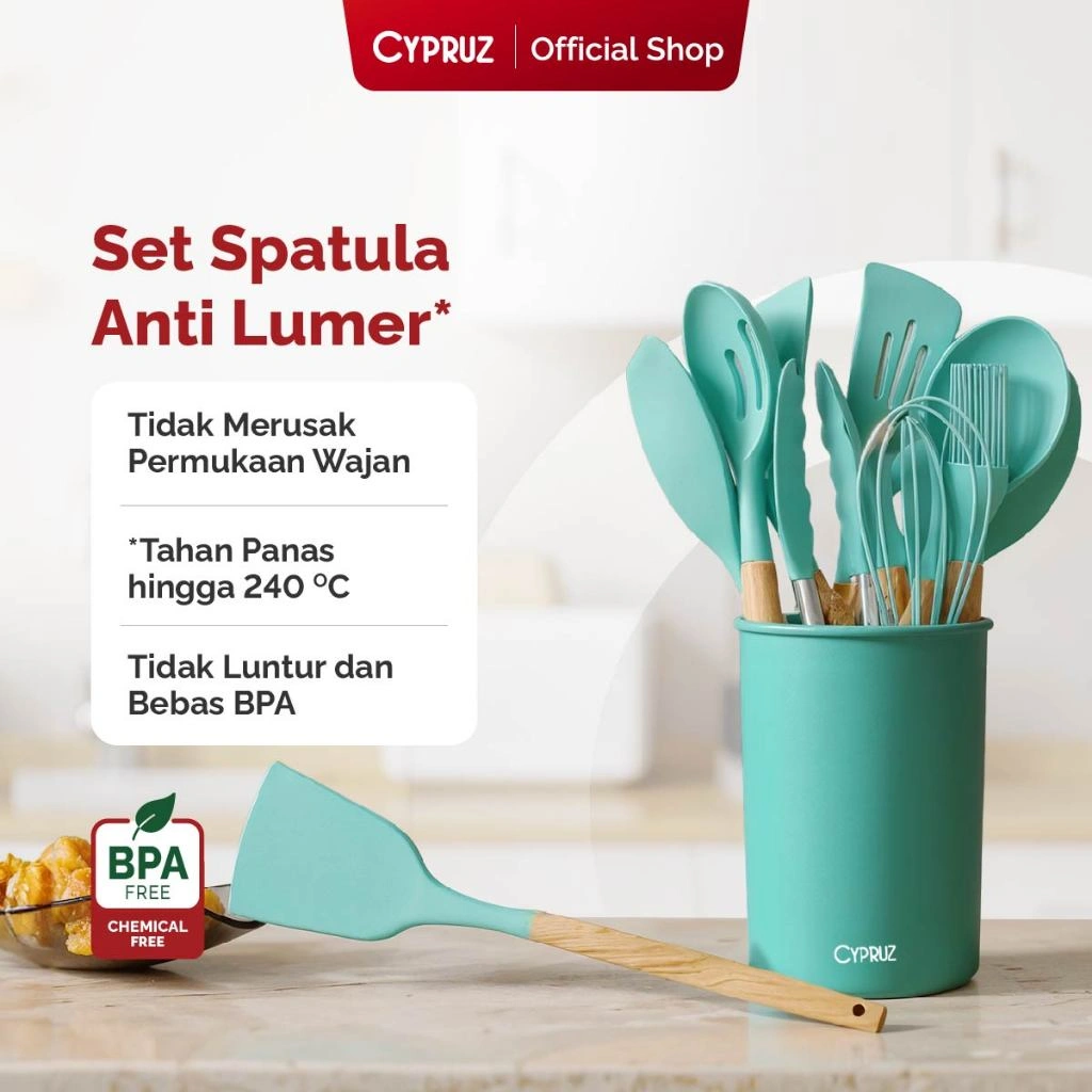 Cypruz Utensil Sutil Sillicone set Spatula Silikon Tahan Lumer 12 pcs