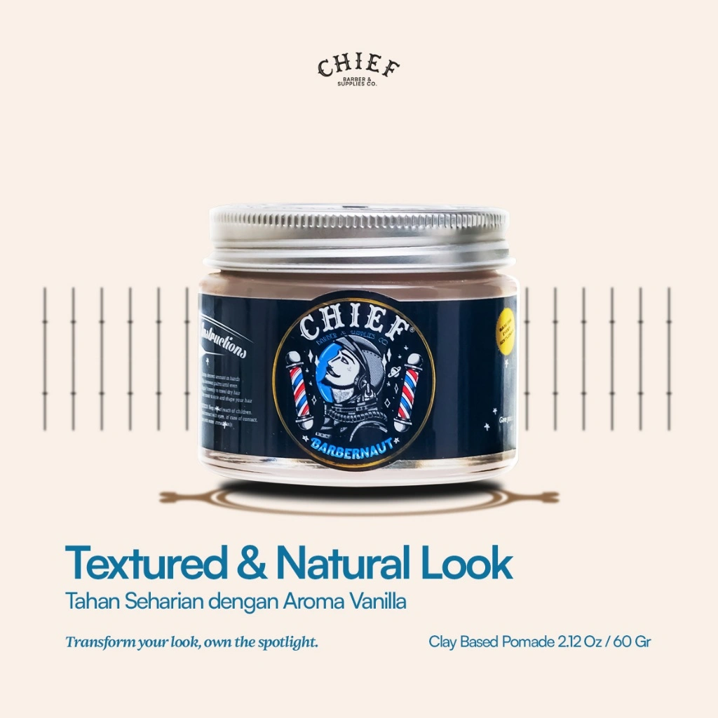 Chief Space Clay Pomade 60 gr – Natural Look, Textured dan Matte Finish – Beeswax & Vitamin E – Untuk Gaya Bertekstur
