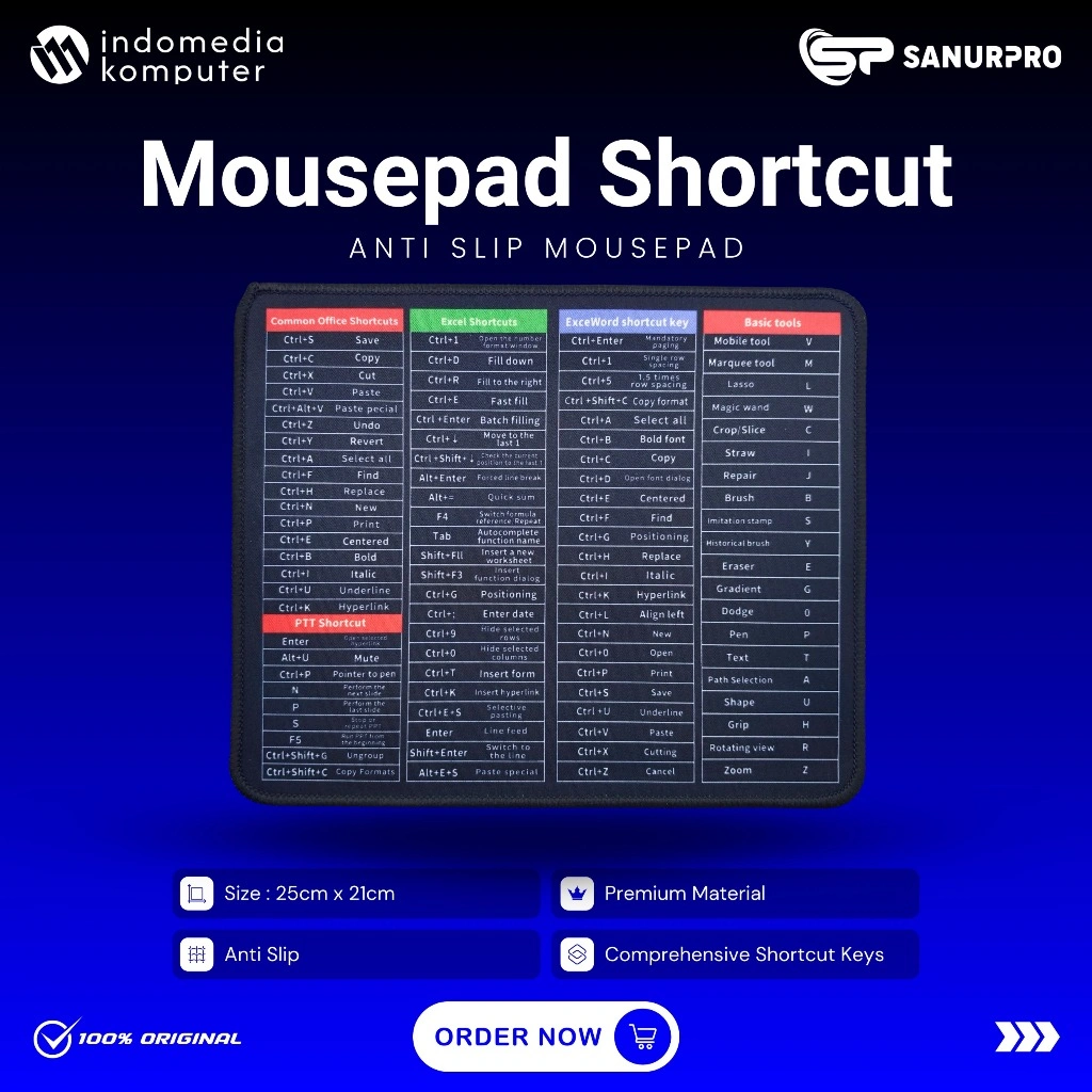 Mousepad Antislip Mousepad Office Desk Pad dengan Shortcut Keys