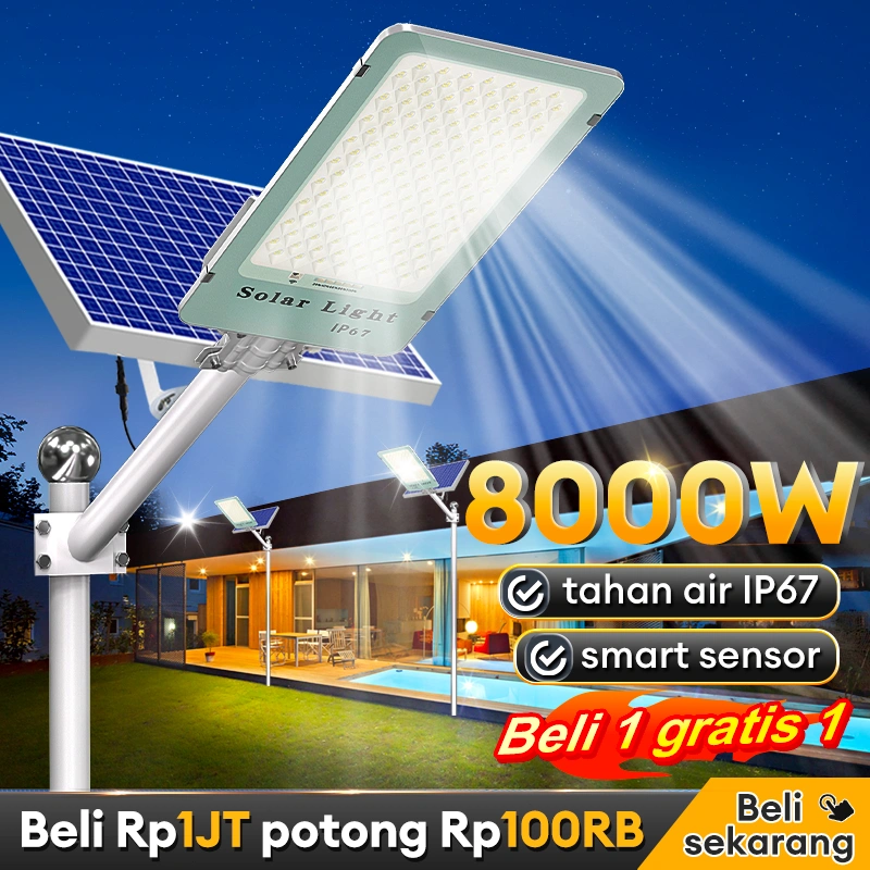 Garansi 30 tahun lampu tenaga surya outdoor otomatis  nyala  jalan LED 8000W Lampu luar ruangan tenaga surya anti air ip67 papan solar panel beli 1 grati 1 Dapat Mengisi Daya Bahkan saat Cuaca Mendung smart sensor gratis listrik sepanjang tahun
