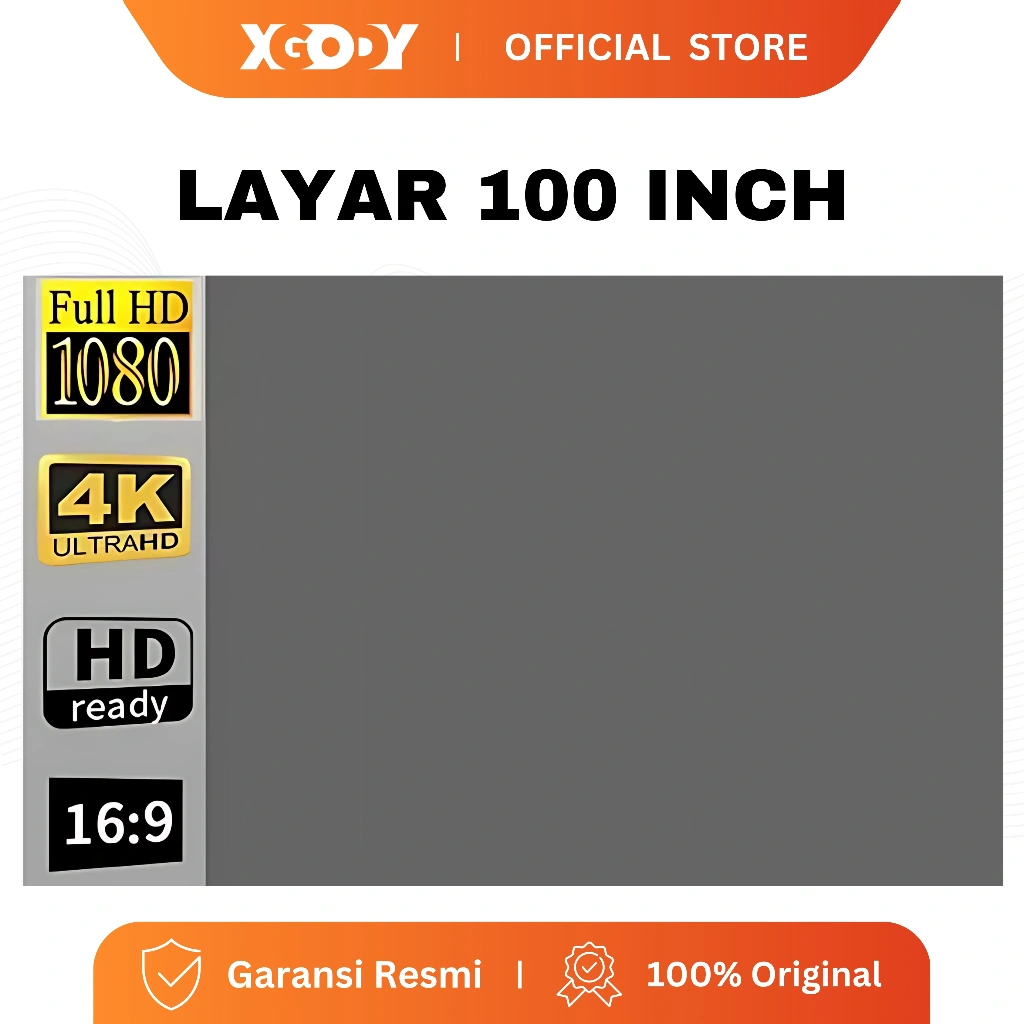 XGODY Layar Proyektor Portabel 100 Inch 16:9 – Gray Anti-Glare (Hanya Layar)