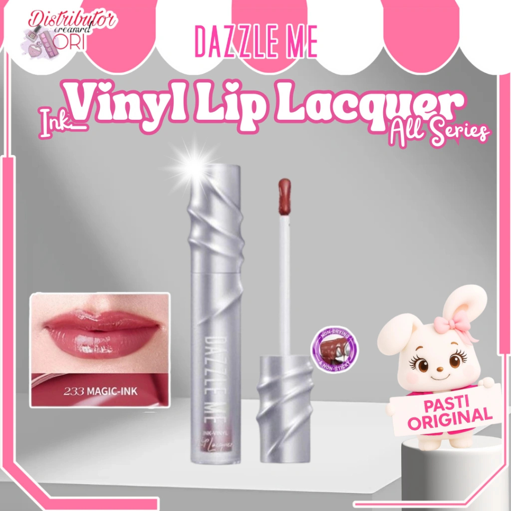 DAZZLE ME Ink-Vinyl Lip Lacquer Lip Cream Lipstik Glossy Tahan Lama 16 Jam Lip Vinyl Transferproof |Distributor Cream Ori