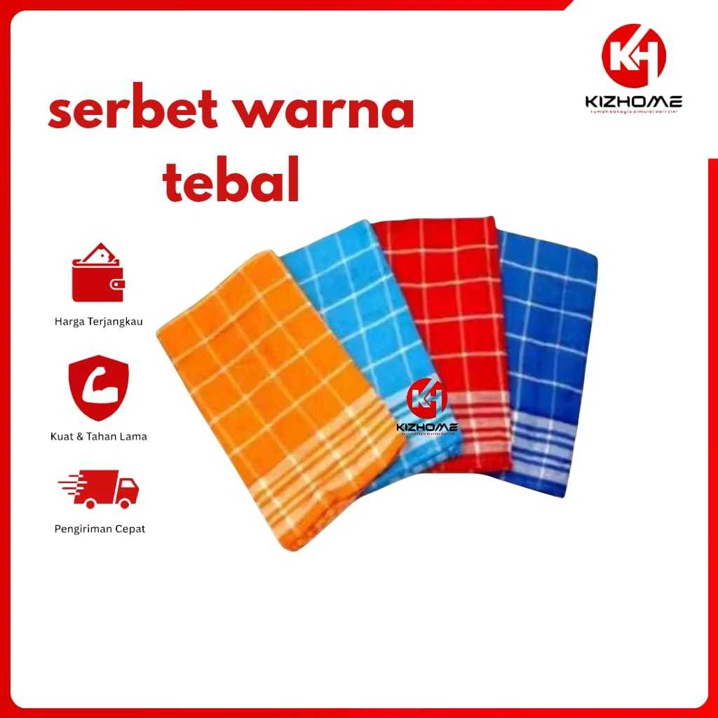 Serbet Dapur Lap Kotak Besar Kain Warna Serbaguna Lap Piring Jumbo 12 Pcs / 1 Lusin uk 55 x 55 cm