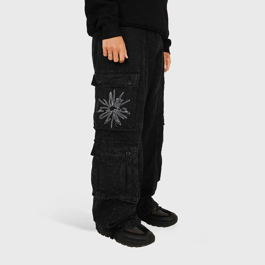 Epidemic Baggy Denim Cargo Pants Vortex Black Wash