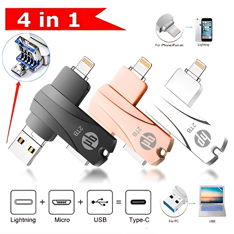 1TB 3 in 1 OTG Flash Drive Metal High Speed USB3.0 U Disk Pendrive for Android IP