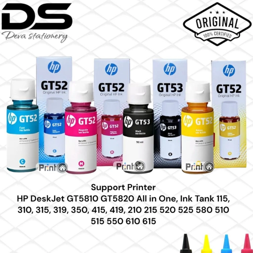 TINTA PRINTER HP GT52/GT53 Ink Tank 115, 310, 315, 319, 350, 415, 419 ORIGINAL