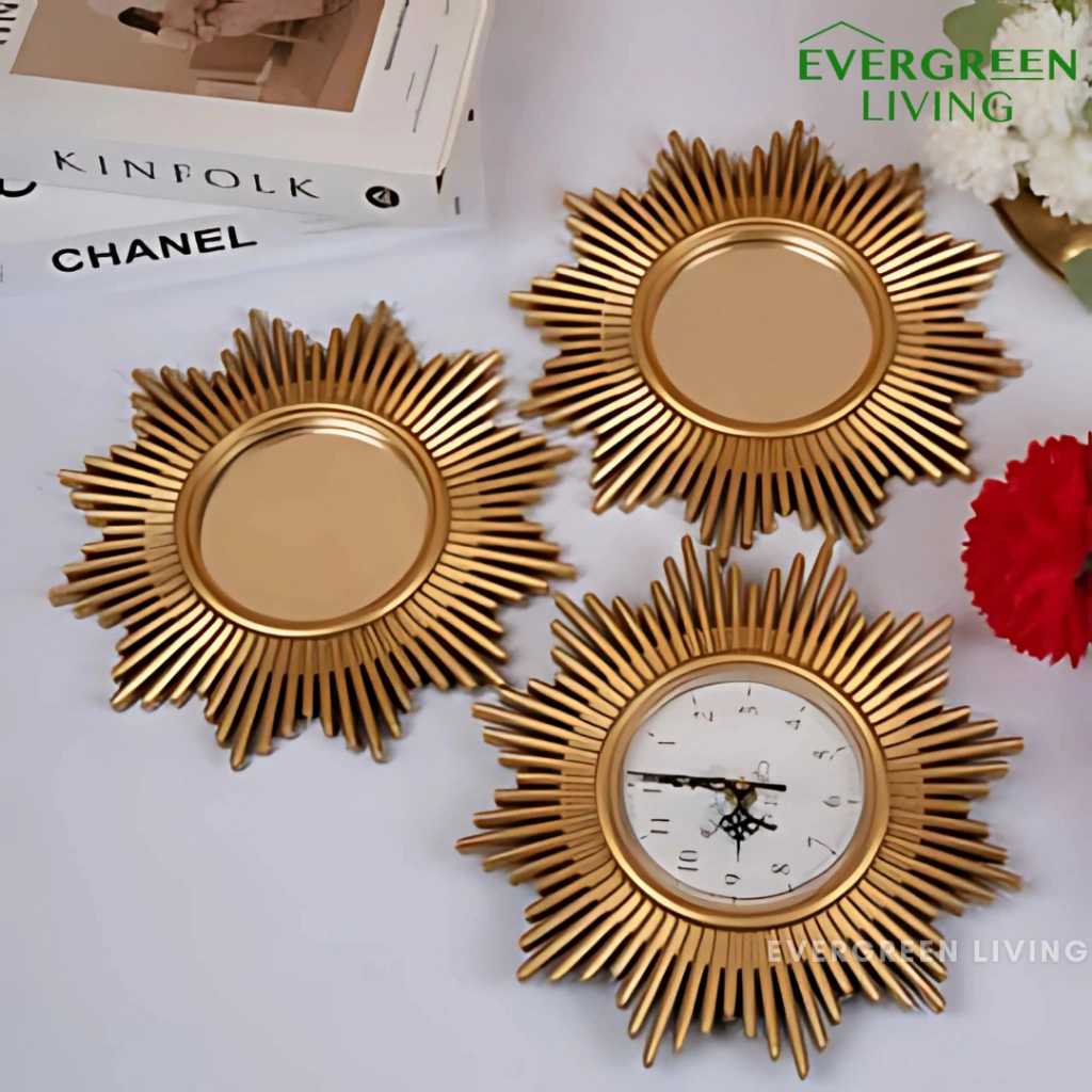 EVERGREEN Jam Dinding Cermin Set 3 Pcs Wall Decor Isi 3 Hiasan dinding wall decor art jam dan lafadz walldecor lafadz / kado unik kado pernikahan