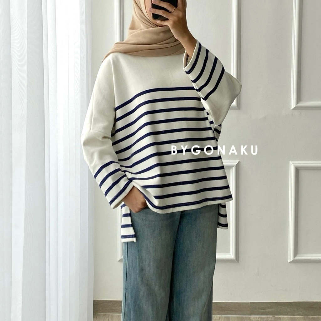 [GONAKU] Milly Batwing Oversized Stripes | Baju Batwing Atasan Wanita Kaos Jumbo LD 150cm Busui Friendly