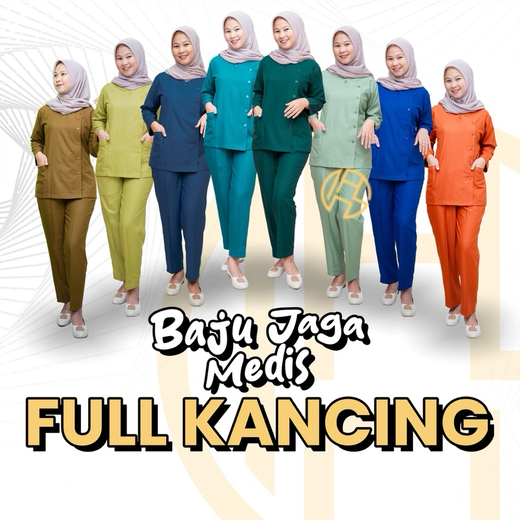 Baju jaga medis full kancing bahan toyobo