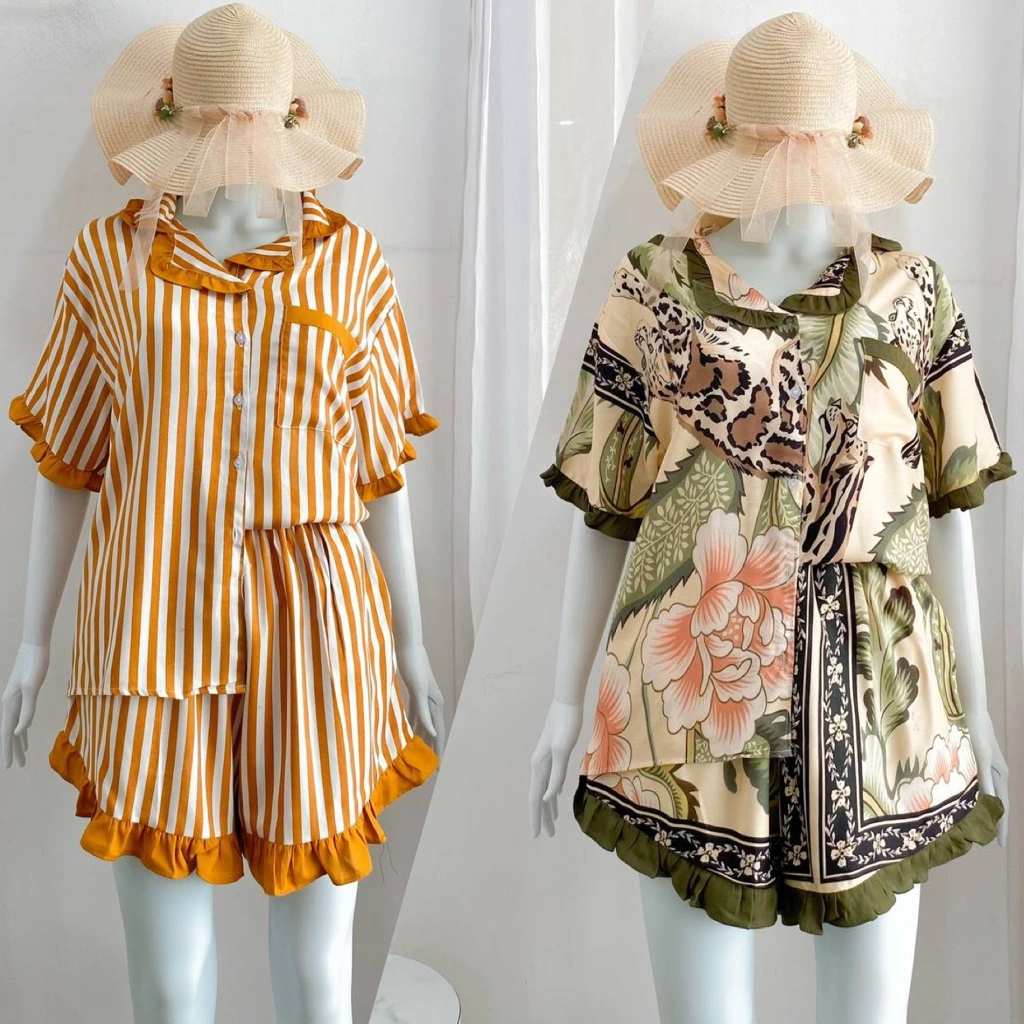 One Set Wanita Rayon Premium Celana Pendek/ LD 120cm Mix Motif & Polos Twill/ Vivi Set