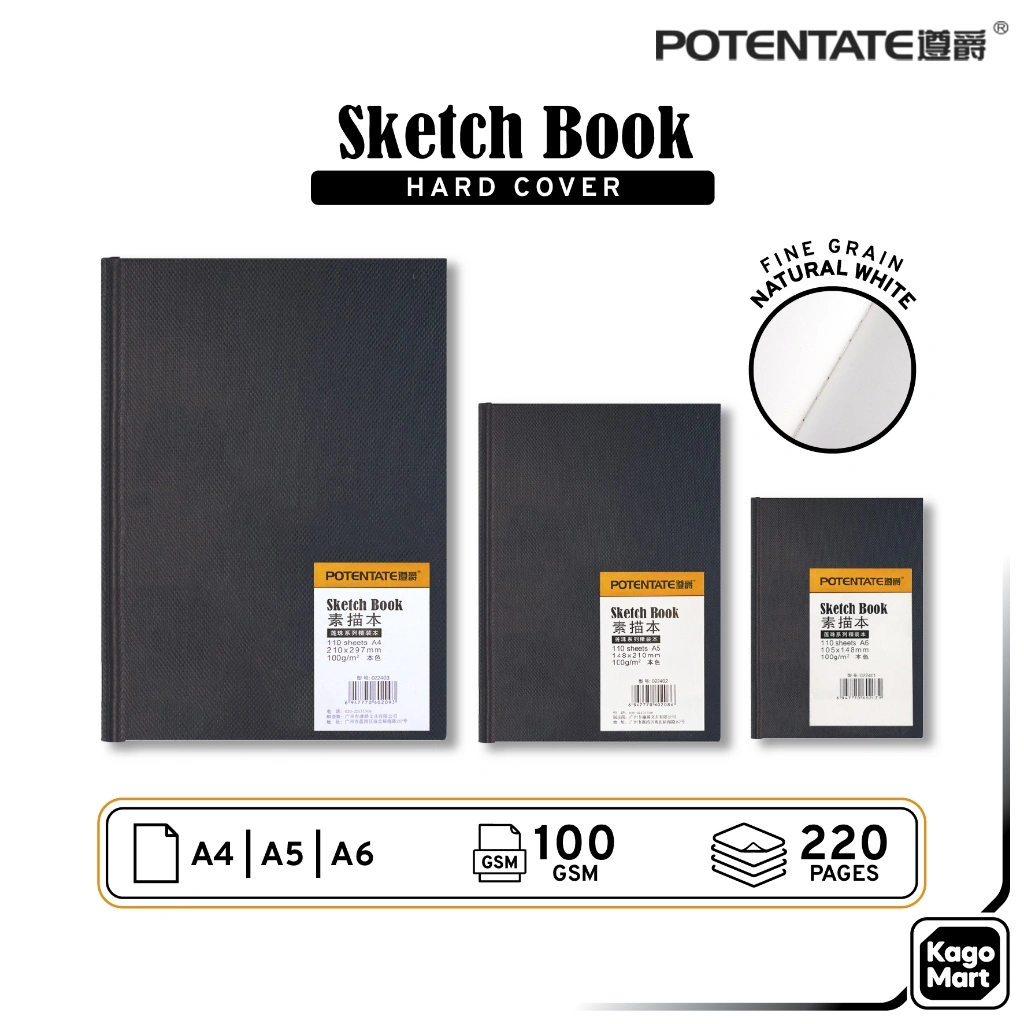 Sketchbook Potentate Hard Cover A4 A5 A6 Buku Sketsa / Buku Gambar 100gsm 220 Halaman Drawing Book
