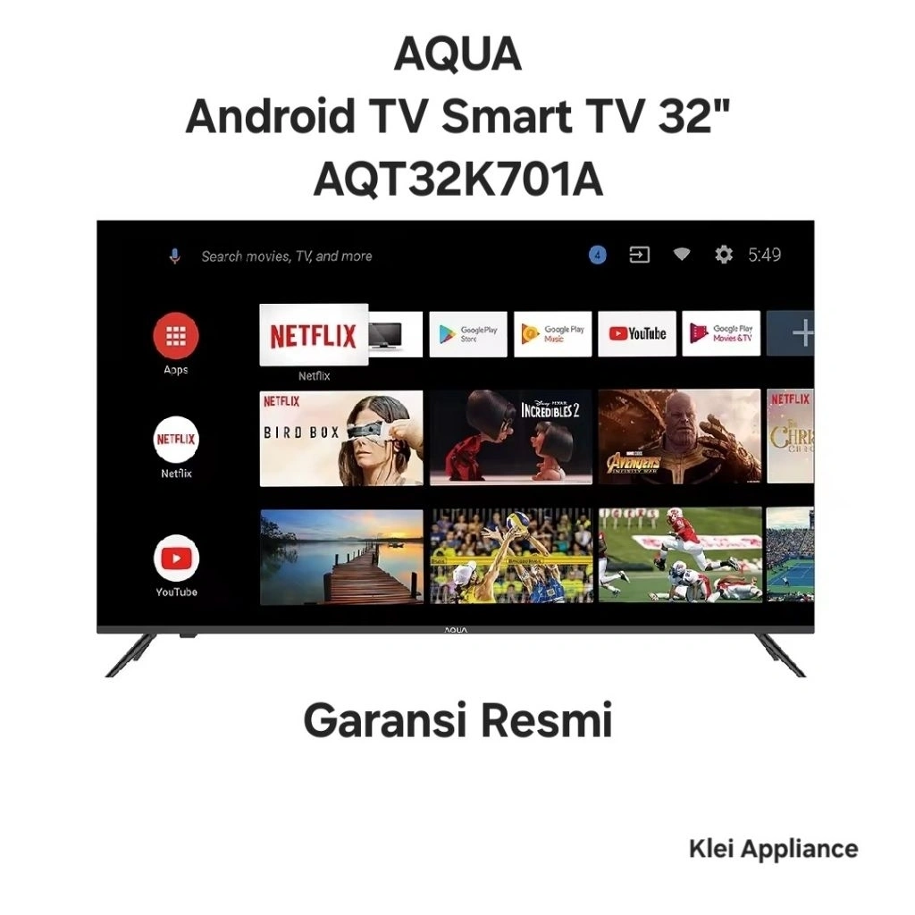 AQUA Smart TV 32 Inch FHD - Android 11 - Bezel Less - Android Devices IoT Hub - Google Playstore - Built-in Chromecast - Bluetooth Connectivity - AQT32K701A Garansi Resmi