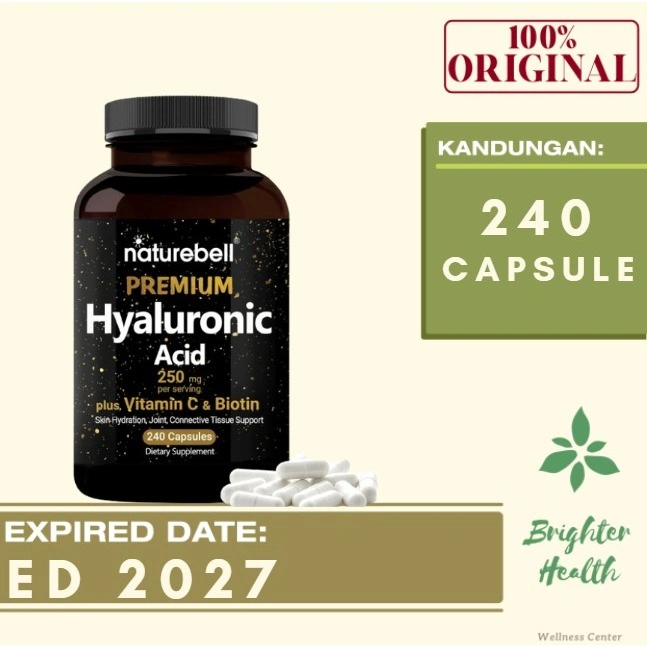 NatureBell Hyaluronic Acid Supplements 250mg | 240 Capsules, with Biotin 5000mcg & Vitamin C 25mg, 3 in 1 Support - Skin Hydration, Joint Lubrication, Hair and Eye Health
