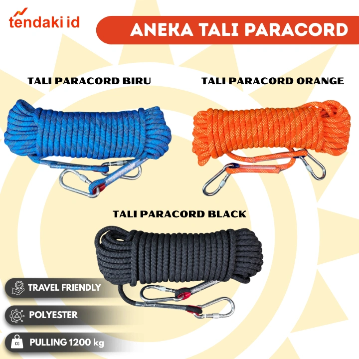 TaffSPORT ANEKA TALI PARACORD PANJAT TEBING CLIMBING ROPE KARMANTEL RAPPELLING TAMBANG BUCKLE STEEL