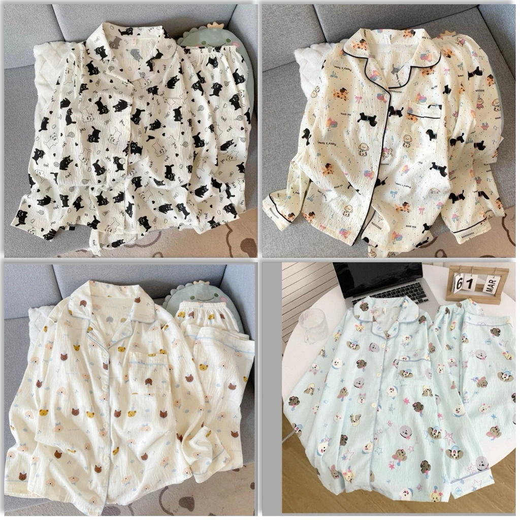 Markas Fashion99 PPK 02 Setelan Piyama Panjang/ Piyama Lucu Kekinian / Sleepwear Baju Tidur Wanita / Setelan Piyama Panjang Kekinian Cringkel Lucu Nyaman