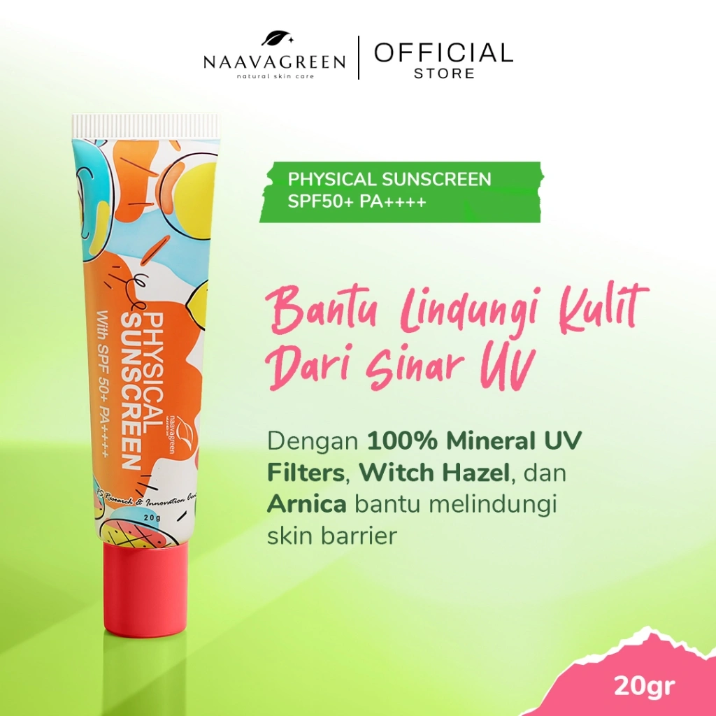 Naavagreen Physical Sunscreen - Melembabkan kulit kering dan melindungi dari sinar UVA UVB