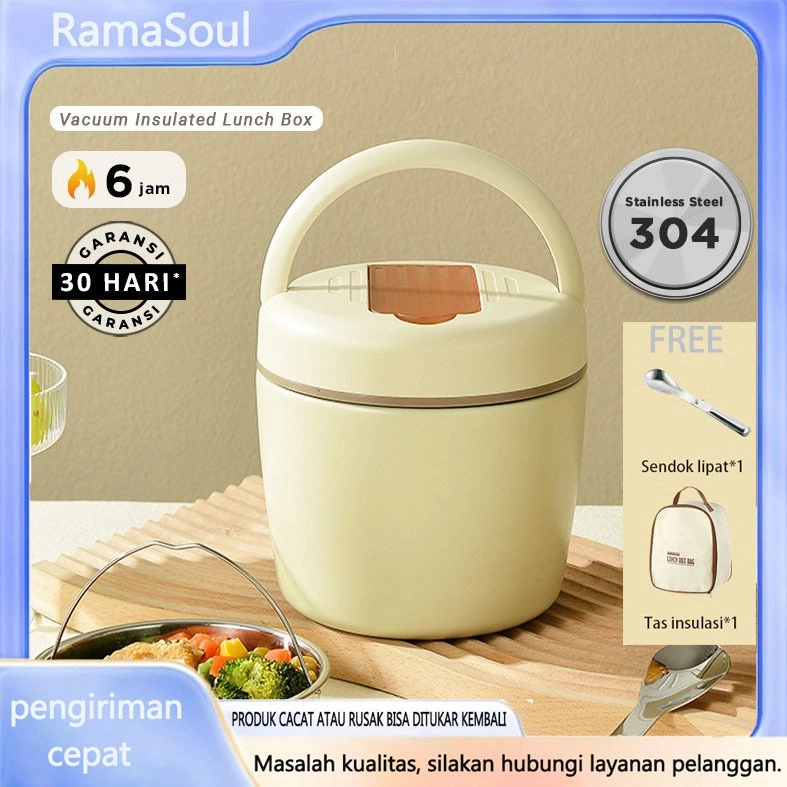 1.2L Lunch Box/Kotak Bekal/Mangkok Cangkir Sup 304 Stainless Lunch Box Bulat Tahan Panas 6 Jam Vacuum Insulated