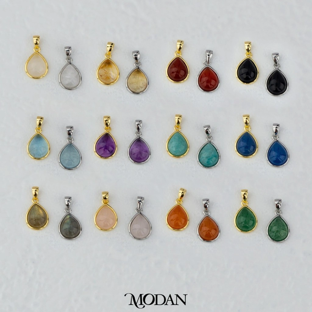 MODAN SUPPLIES - Simple Natural Gemstones Pendant Liontin Batuan Alam Tetes Air Mata Gold Filled